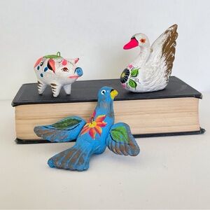 Vintage Mexican Pottery Christmas Ornaments - Hand-Painted Folk Art (Set of 3)